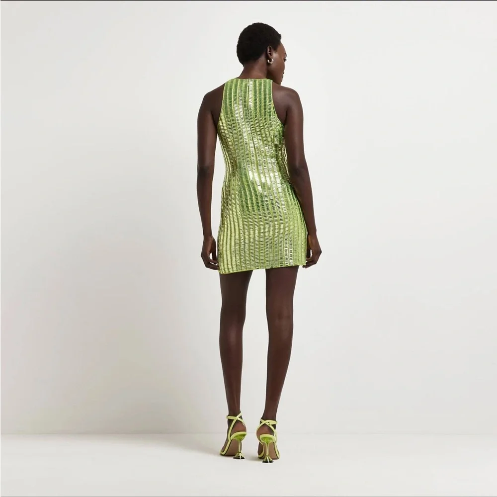 River Island Lime Green Sequin Dress - Picture 6 of 9